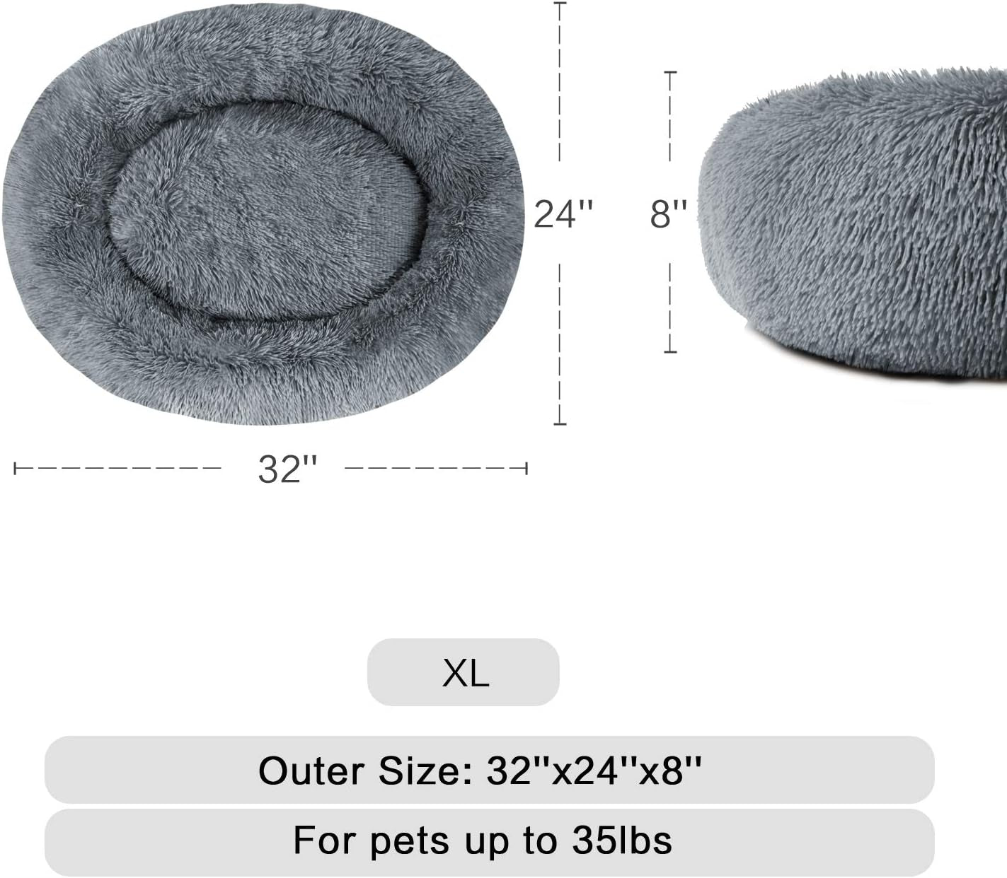 Cuddler Dog Bed | Soft Faux Fur Surface Material | Donut Pillow Bed, Machine Washable | Non-Slip Bottom | Delicate Edge