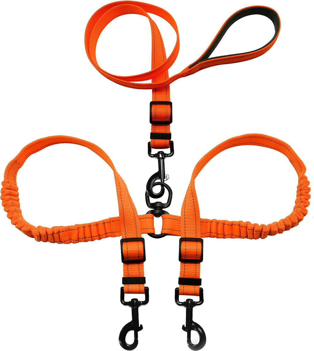 Dual Retractable Dog Leash,Double Dog Leash,Adjustable Tangle Free 360 Swivel Hooks Shock Absorbing Bungee for Two Dogs(Orange,Large)