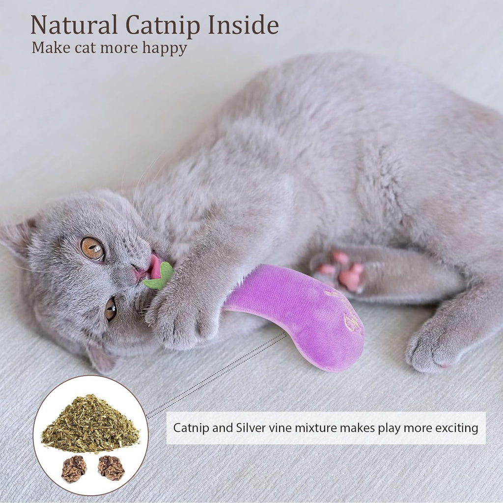 Catnip Cat Toys, Interactive Indoor Cat Nip Toy Kitty Kicker, Durable Kitten Teething Chew Toy, 5 Pack, Vegetable Shape